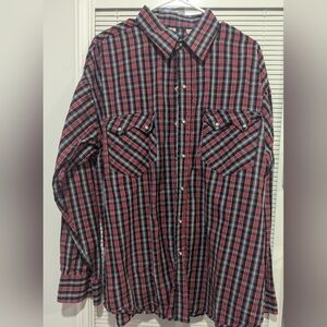 Walls Ranch Wear Shirt Men Large Rust Red Cowboy Western Cotton Long Pearl snap